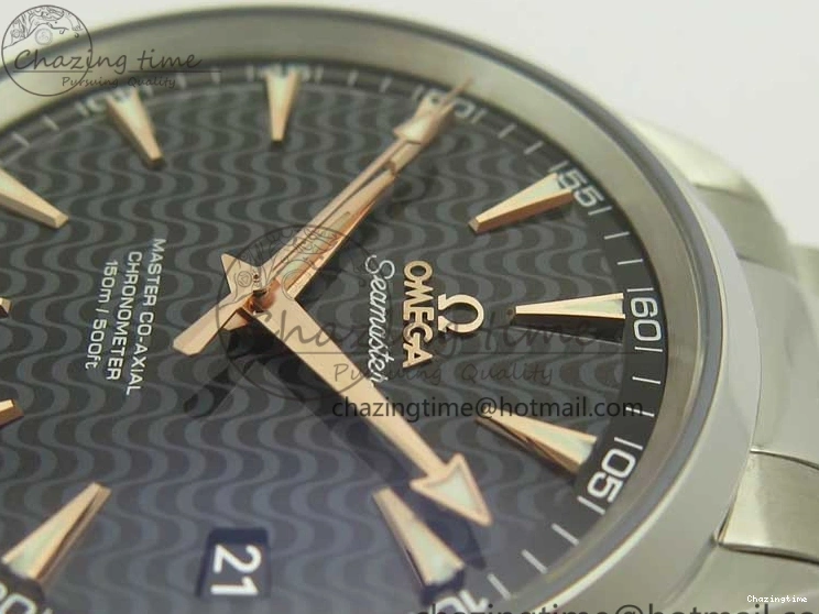 0421 FlexibleFit Aqua Terra 150M SS VSF 1:1 Best Edition Black Wave Textured Dial RG Hand on SS Bracelet A8500 Super Clone 8032